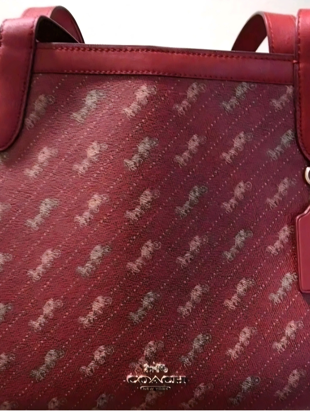 Coach Burgundy Signature Shoulder Tote with Leather Trim
